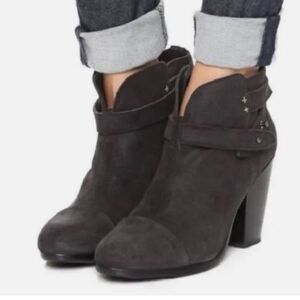 Rag & Bone Harrow Distressed Suede Leather Bootie Size 7‎ Charcoal Gray Heeled